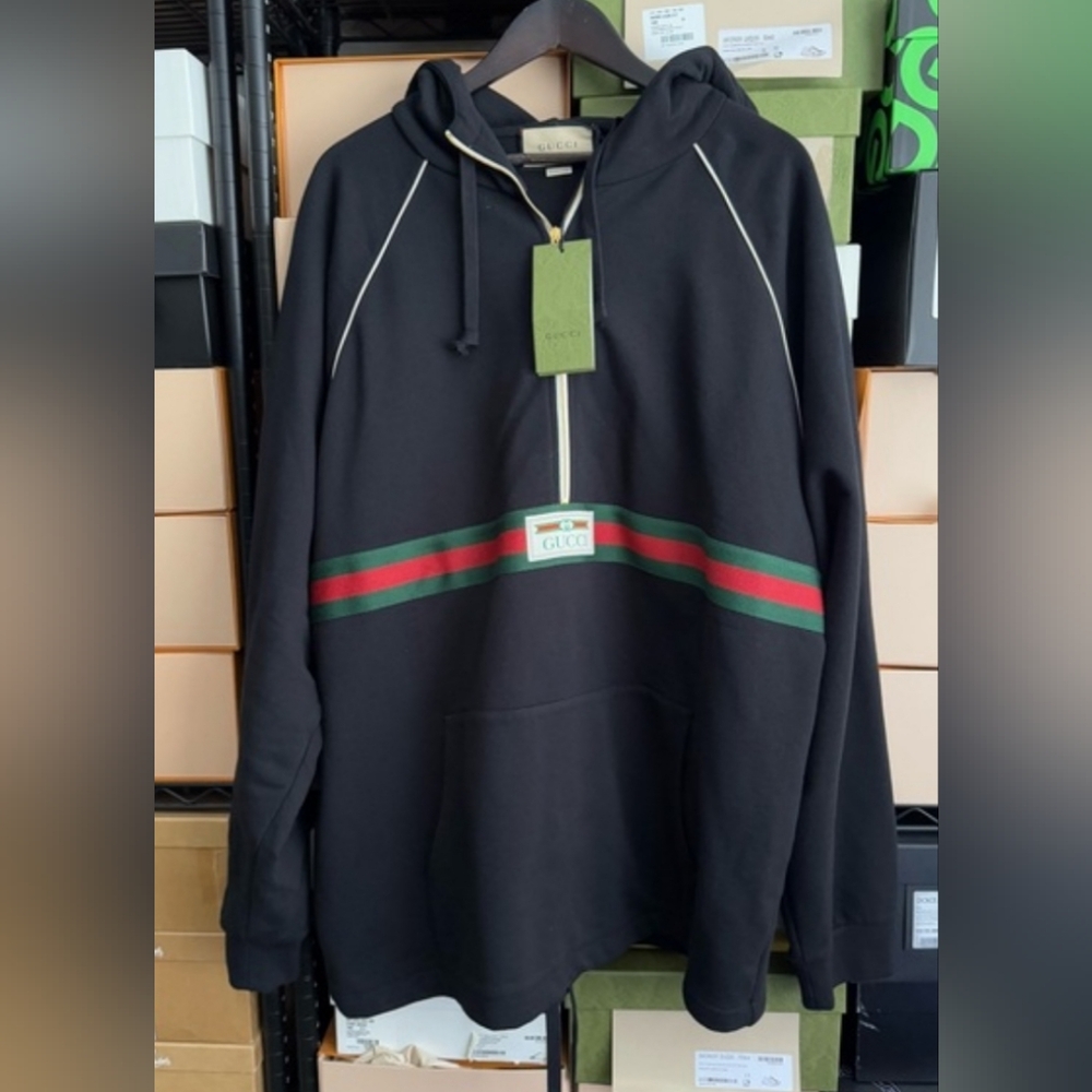 Gucci Black Half Zip Hoodie Nice Durable Materials & Craftsmanship New Men's 2XL